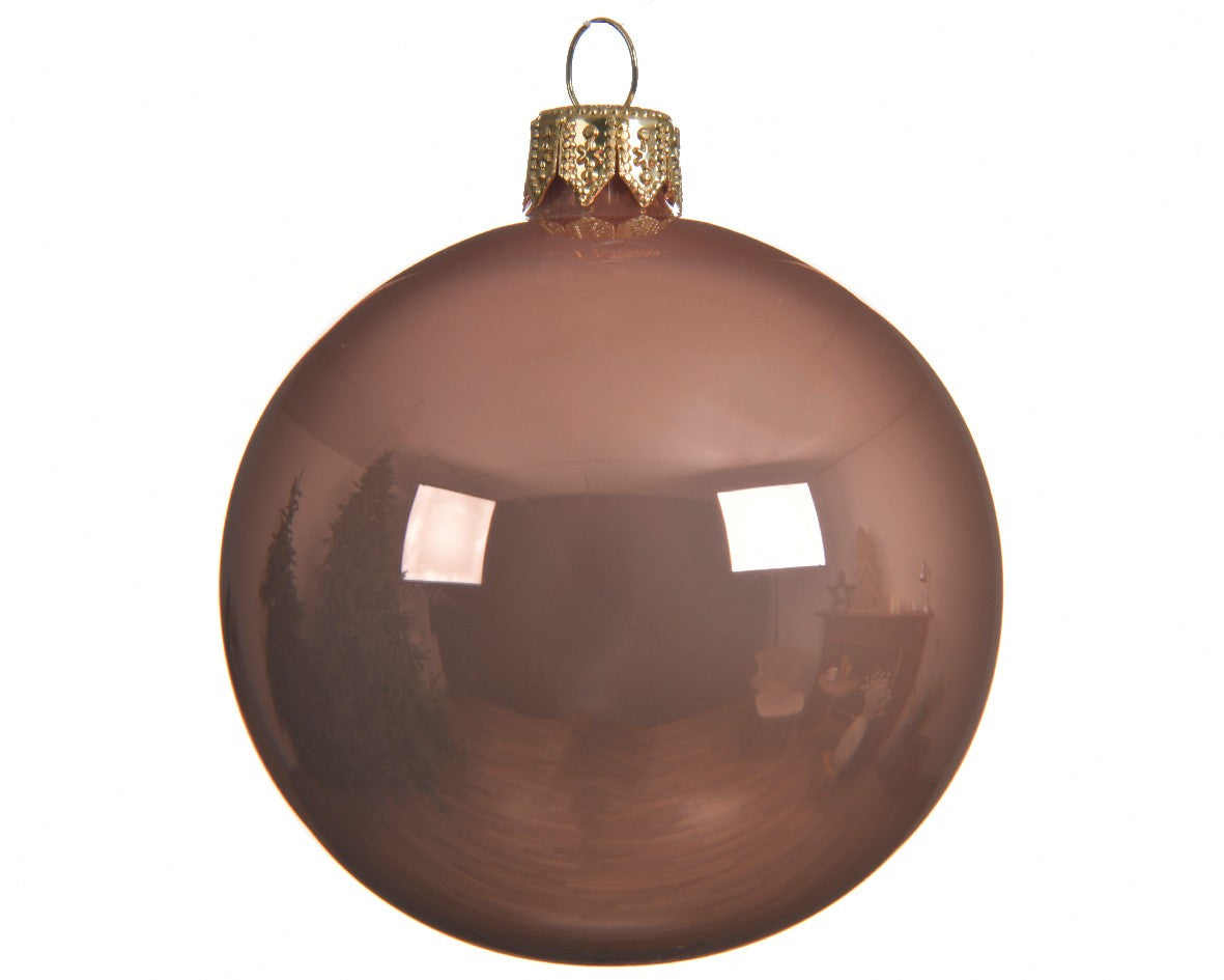 Box Da 6 Decorazione Albero Di Natale Pallina In Vetro  Bronzo Lucido Cm 6