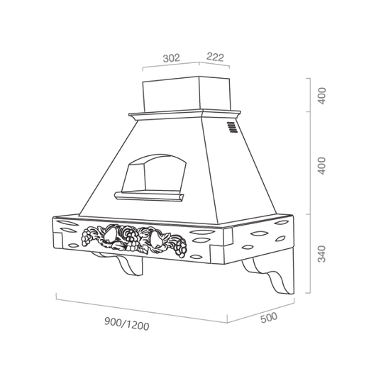 Cappa cucina rustica bianca GIADA MAX con cornice in legno intarsio cm 90