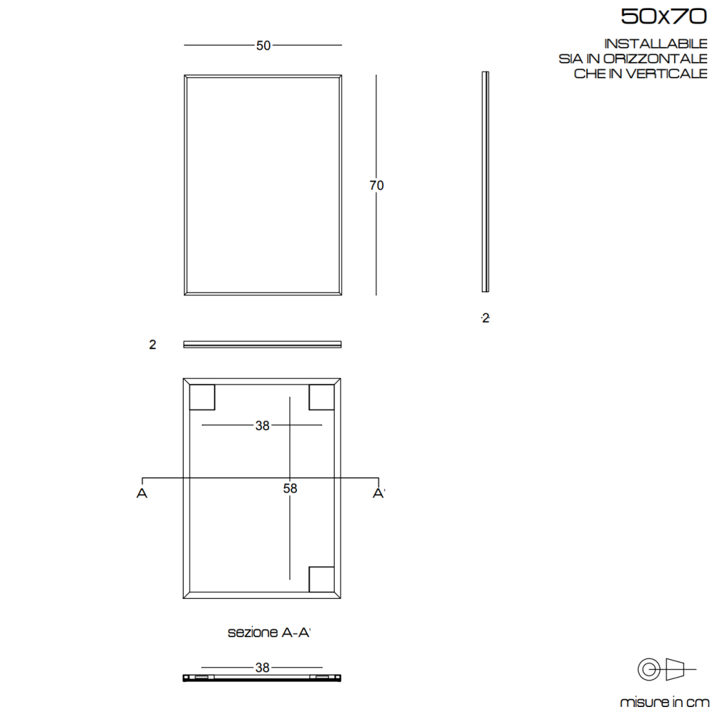 Specchio filo lucido 50x70 reversibile