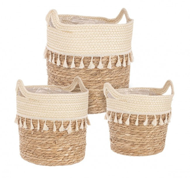 3x Cesta in fibre naturali D.24x25h, D.30x31h, D.32x35h