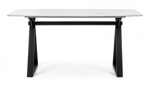 Tavolo bianco acciaio e vetro effetto marmo stile design cm 160x90