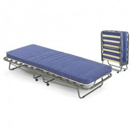 Rete singola in acciaio verniciato richiudibile con ruote e 15 doghe in legno EFFEZ