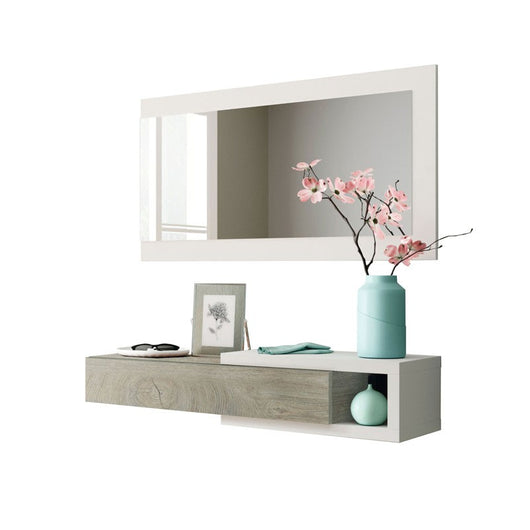 Mobile da ingresso con specchiera bianco bianco lucido-legno