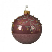 Pallina sfera natalizia in vetro Rosa Velvet ramo Bacche 8 cm