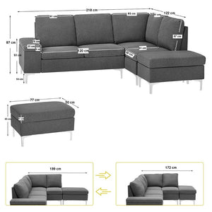 Divano angolare destro grigio 218x172x87