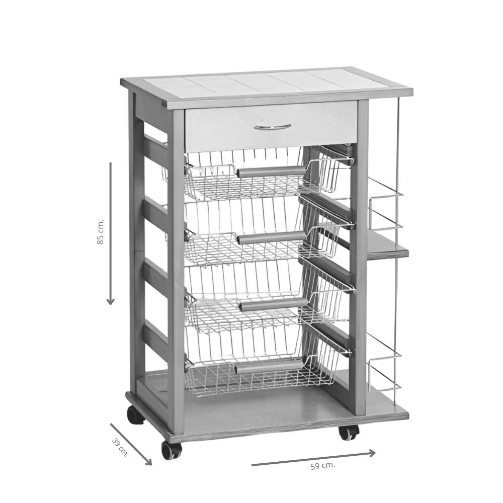 Carrello rovere con cassetto 85x59x39 cm