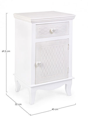 Comodino in MDF un anta un cassetto Bianco CHARLENE 40x32x h69,5 cm