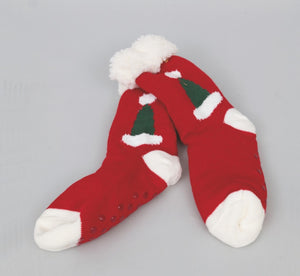 Calze rosse antiscivolo con cappello verde