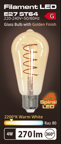 Lampada E27 ST64 4W 2200°K Golden 64x142mm