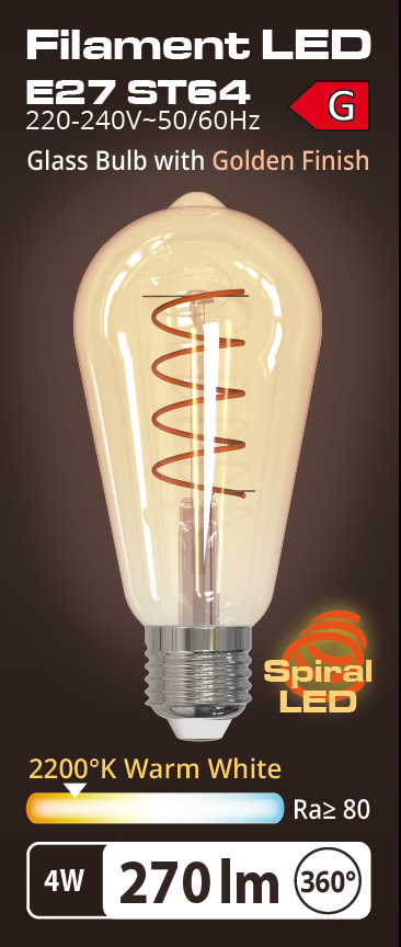 Lampada E27 ST64 4W 2200°K Golden 64x142mm