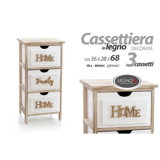 Cassettiera Home Family bianco legno cm 36 x 28 x 68 h