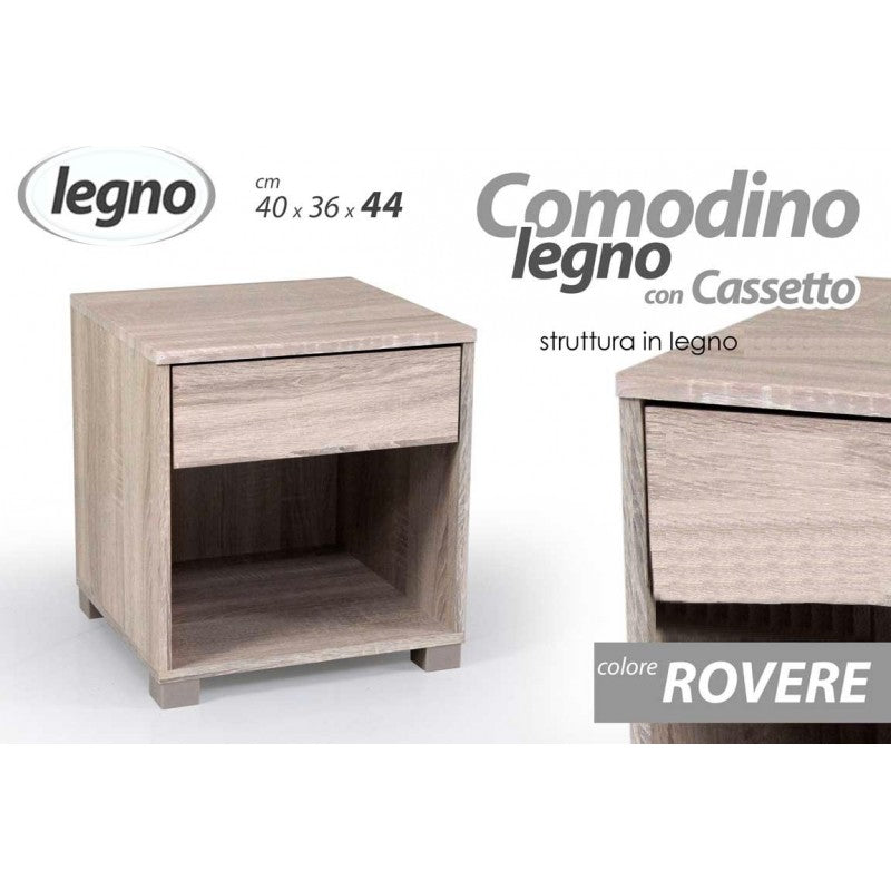 Comodino con cassetto letto rovere camera cm 40 x 36 x 44 h