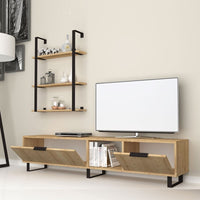 Mobile porta tv 2 ribalte con libreria 3 mensole rovere 180x35xh.40 cm