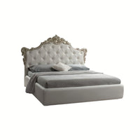 (6c) Letto barocco matrimoniale con contenitore in ecopelle SAVOIA Bianco Argento 194x209x h 140 cm