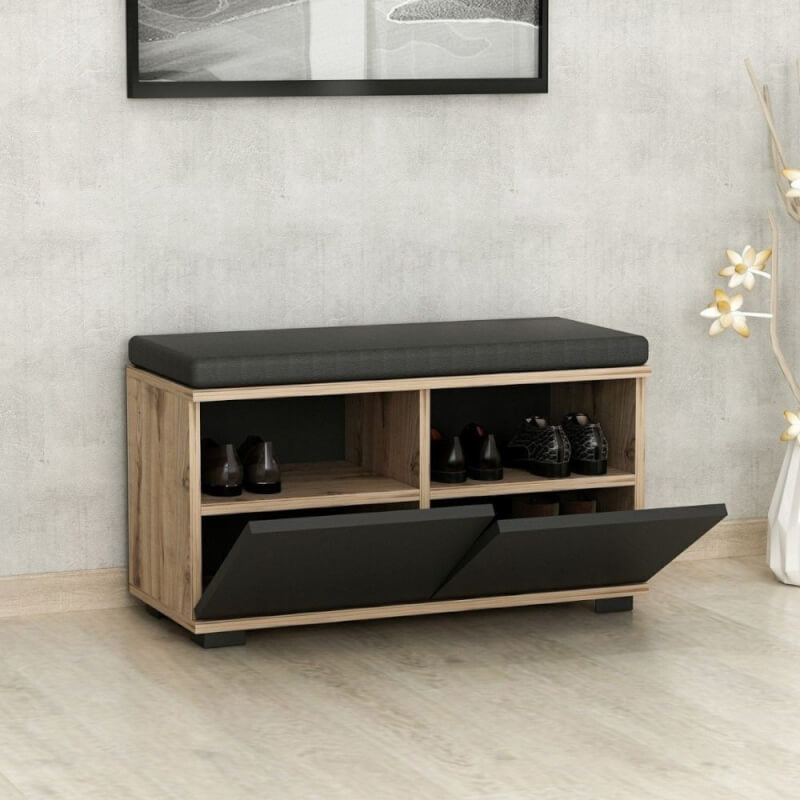 Scarpiera con pouff Dragoshoe noce e nero
