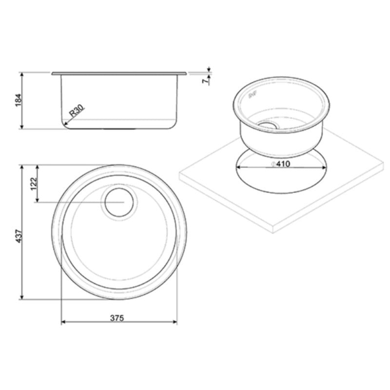 Lavello tondo 43.5 cm x PVD ottone