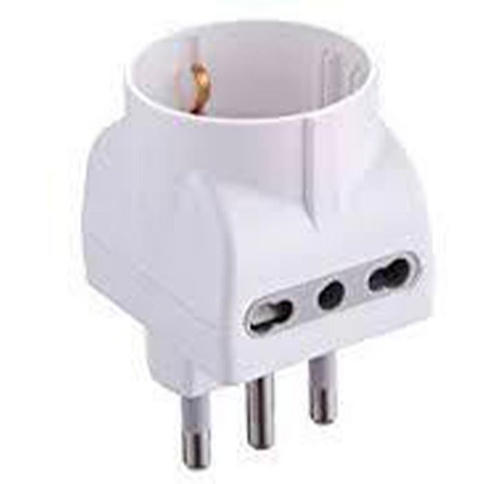 Adattatore Schuko 16A+2 Biv. Bianco Op