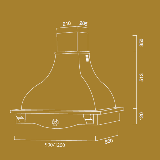 Cappa cucina rustica bianca COTTAGE con cornice in legno intarsio cm 90