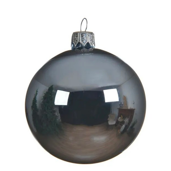 Pallina Di Natale In Vetro Grigio Lucido D15  1 Pz