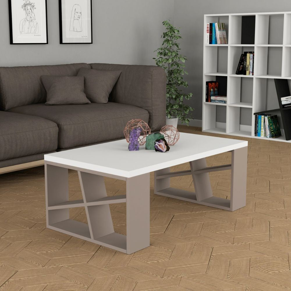 Tavolo da salotto Honey piano bianco e gambe tortora EFFEZ