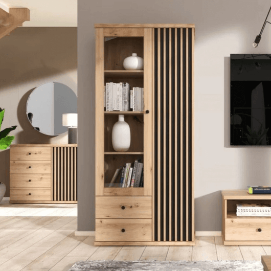 Vetrina Medan52A 2 ante e 2 cassetti rovere antracite EFFEZ