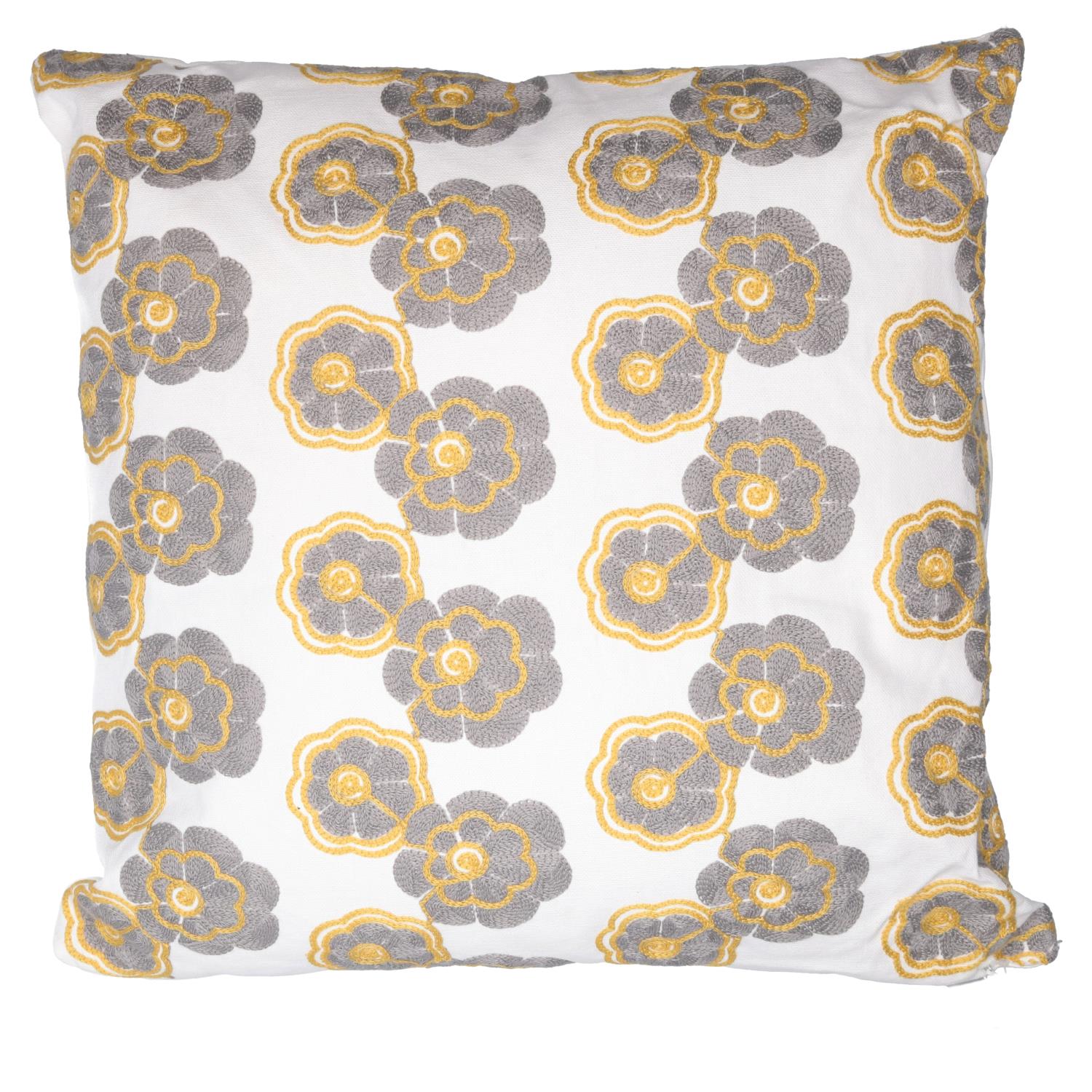 Cuscino tessuto fiori grigio giallo quadro cm 45x45h10