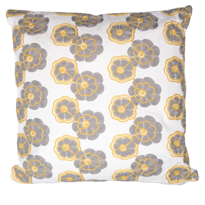 Cuscino tessuto fiori grigio giallo quadro cm 45x45h10