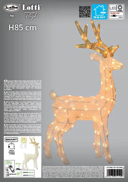 Renna 3D H85 cm testa destra 120 LED Traditional IP44 timer