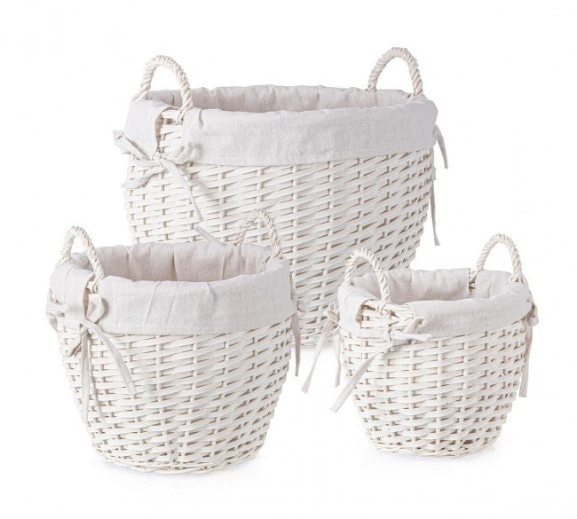 2x Set di ciotole bianche D.20,5x19h, D.30x25,5h, D.38,5x30h