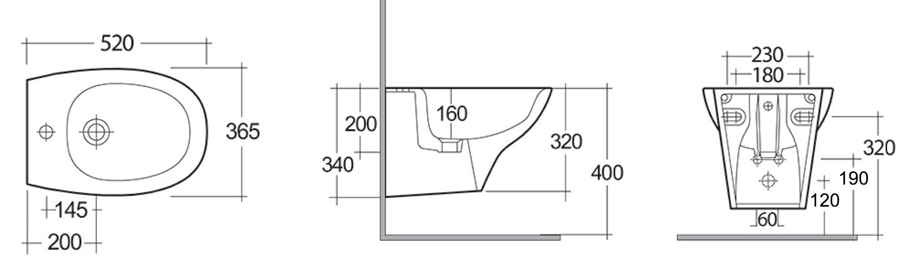 Bidet sospeso con erogazione rubinetto