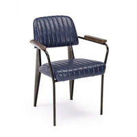 Sedia Nelly stile vintage in ecopelle con braccioli  blu 84 h cm