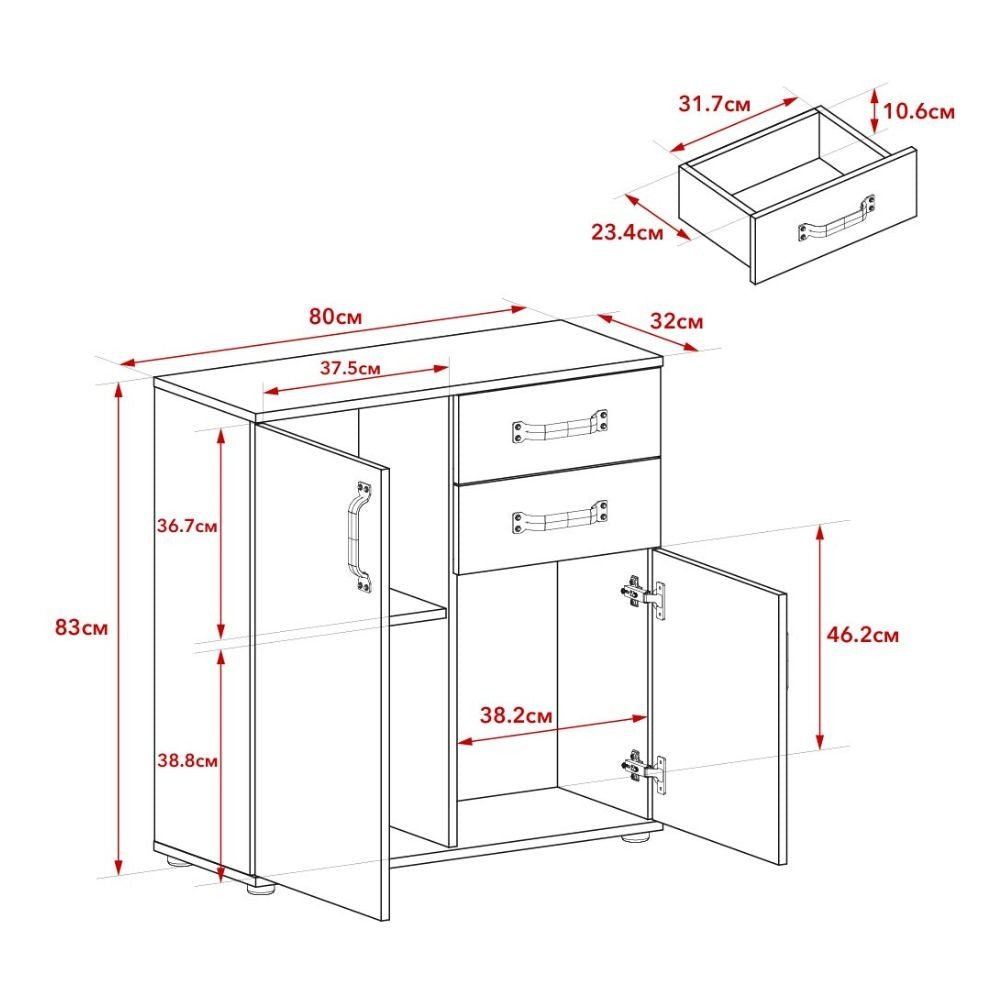 Credenza rovere e bianco 80x32x83 cm
