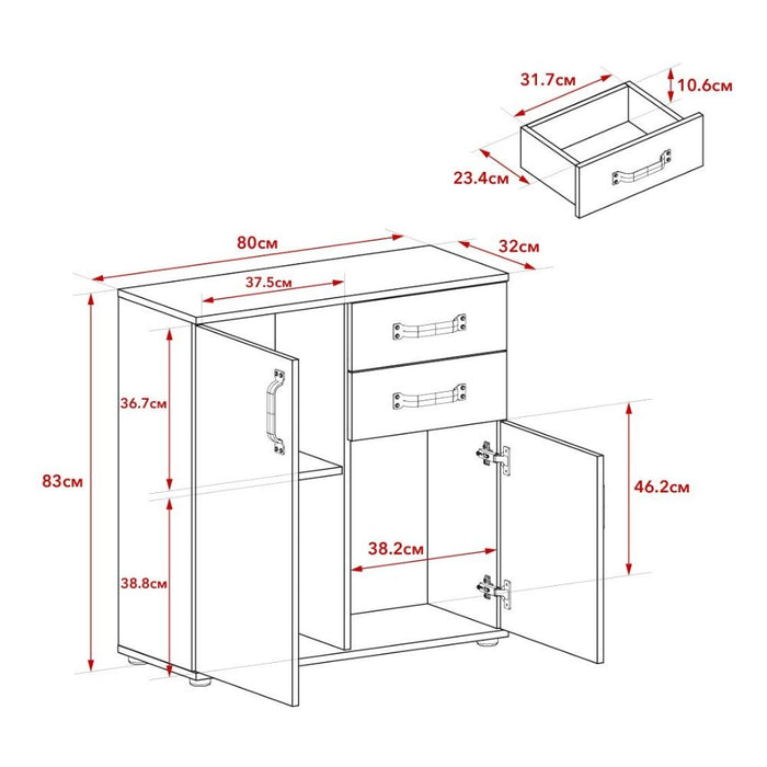 Credenza rovere e bianco 80x32x83 cm