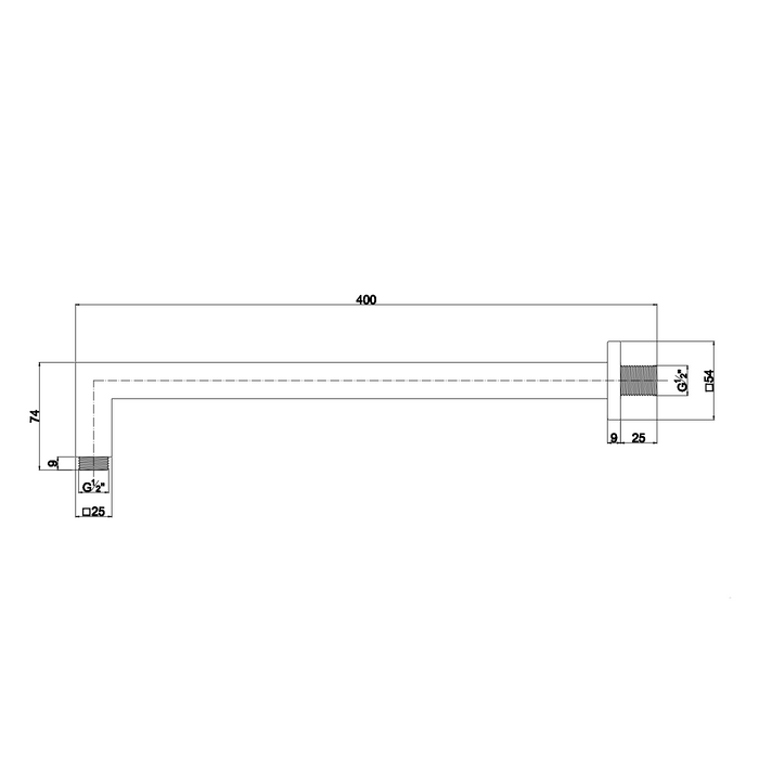 Braccio doccia quadrato in ottone cromato