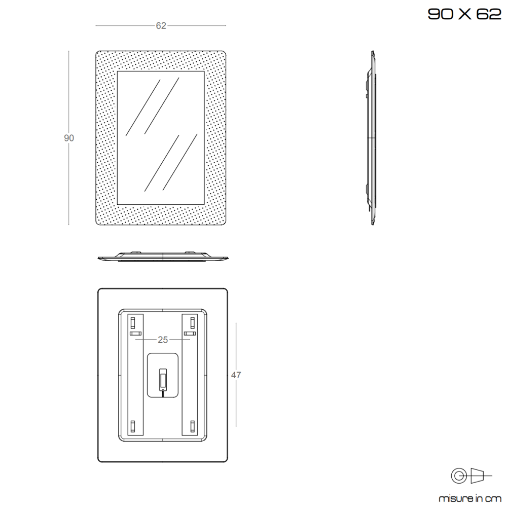 Specchio con cornice in vetro fuso 90x62