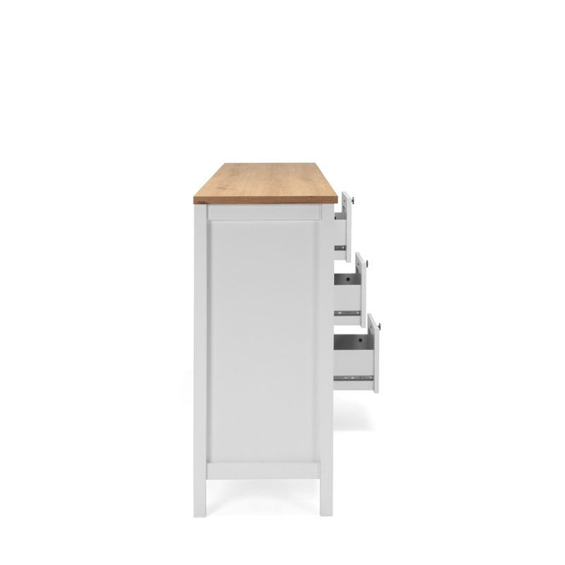 (2c) Mobile credenza 4 ante 3 cassetti bianco con top rovere 180x40xh.90 cm (BERGEN51BI) EFFEZ