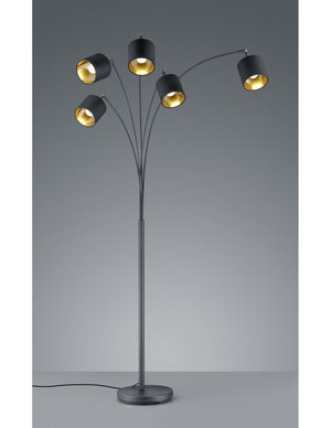 Piantana Tommy Nero 5xE14 Tessuto Nero-Oro H200 cm Trio Lighting