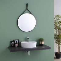 Specchio bagno rotondo con laccio pelle nera