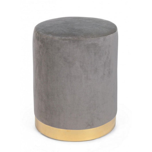 Pouf grigio effetto velluto con fascia oro cm 35 x 40 h