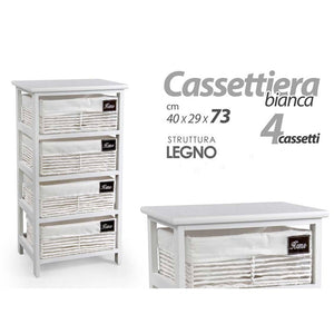 Cassettiera in legno da bagno bianca cm 40 x 29 x 73 h 4 cassetti