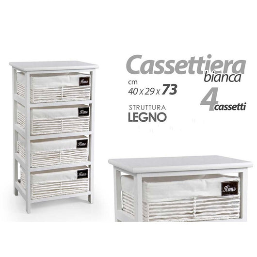 Cassettiera in legno da bagno bianca cm 40 x 29 x 73 h 4 cassetti