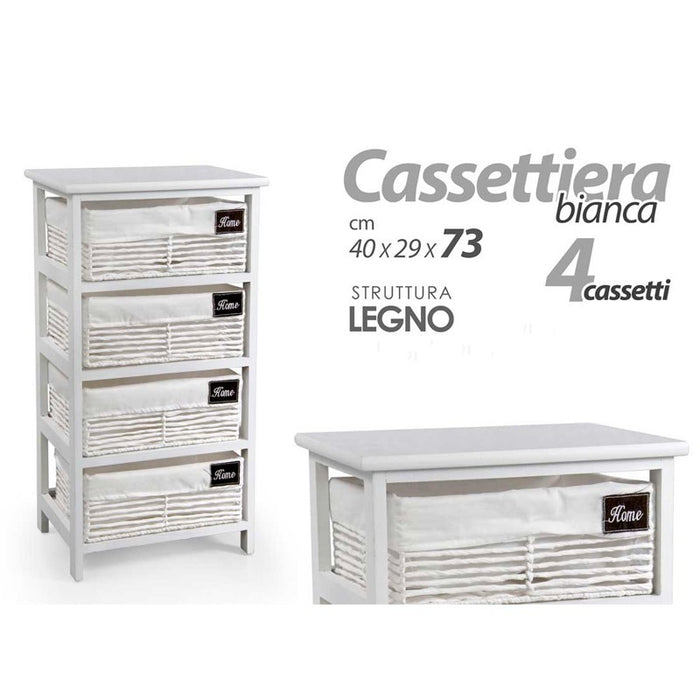 Cassettiera in legno da bagno bianca cm 40 x 29 x 73 h 4 cassetti