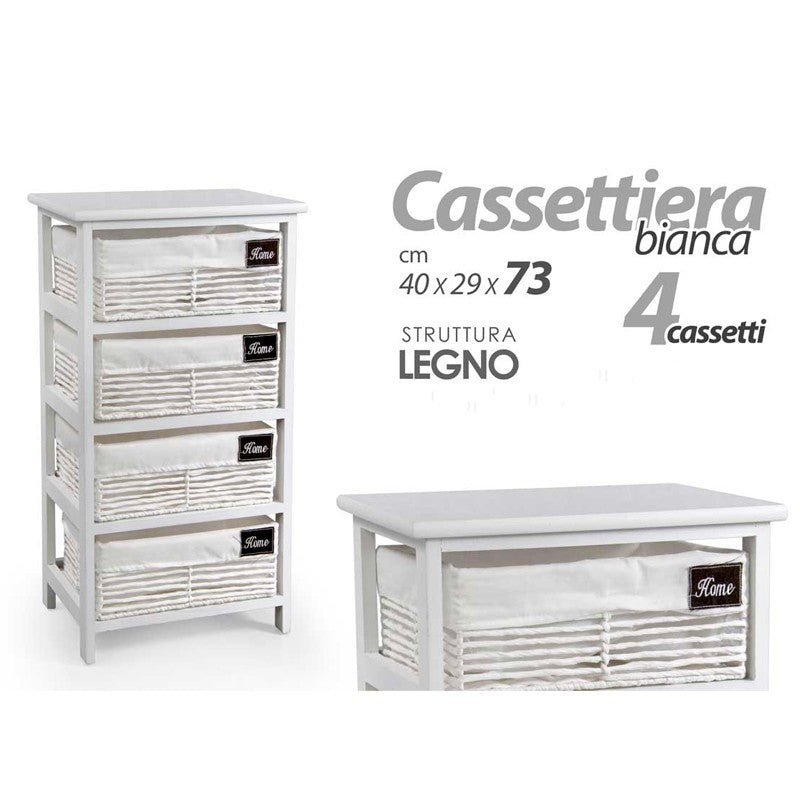 Cassettiera in legno da bagno bianca cm 40 x 29 x 73 h 4 cassetti