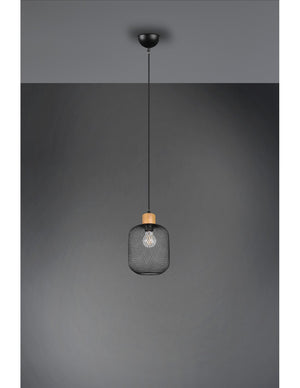 Sospensione Calimero 1xE27 Rete Metallo Nero Ø18 cm Trio Lighting
