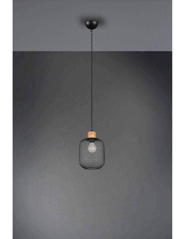 Sospensione Calimero 1xE27 Rete Metallo Nero Ø18 cm Trio Lighting