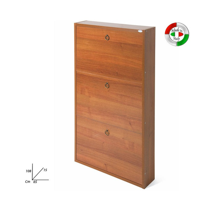 Scarpiera Slim Noce Antico in legno nobilitato 3 ribalte cm 108x65x15