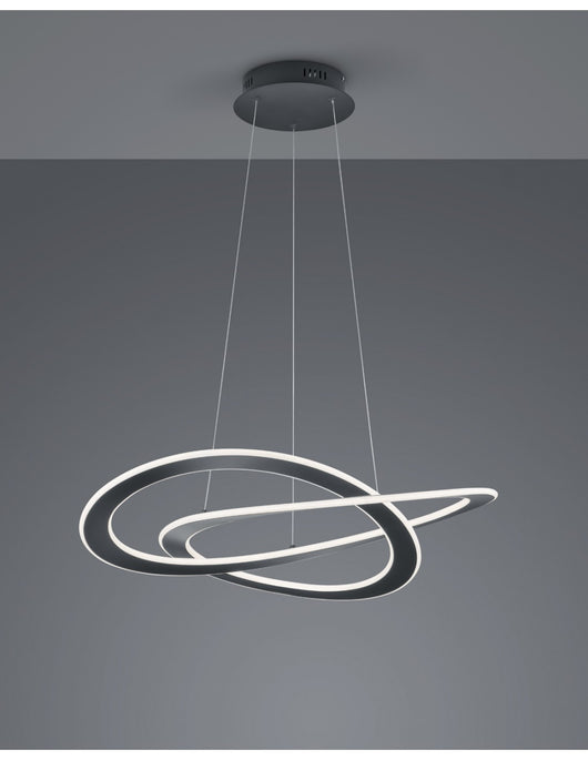 Sospensione Moderna 2 Cerchi Led Oakland Antracite Trio Lighting