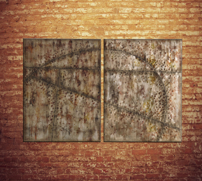 Olio su tela multicolor e telaio in metallo 75x100 cm