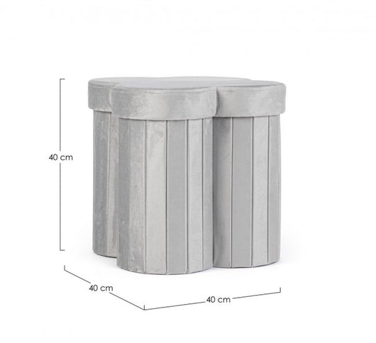 4x Pouf grigio in velluto 40x40x40
