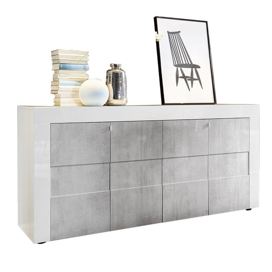 (2c) Mobile madia 4 ante grigio e struttura bianca 181x42xh.84 cm.(JULYM4ABIBE)